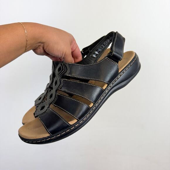 Clarks Leisa Ruby Black Leather Sandals - 10 Wide - Picture 4 of 8